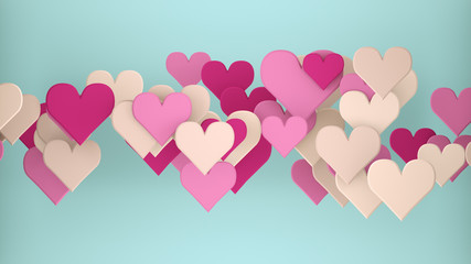 Heart shapes abstract romantic 3D rendering