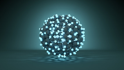 Bunch of glowing spheres abstract 3D rendering
