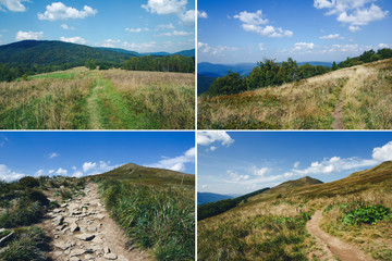 Fototapeta premium Bieszczady National Park in Poland, Europe. Set of four sunny landscapes. 