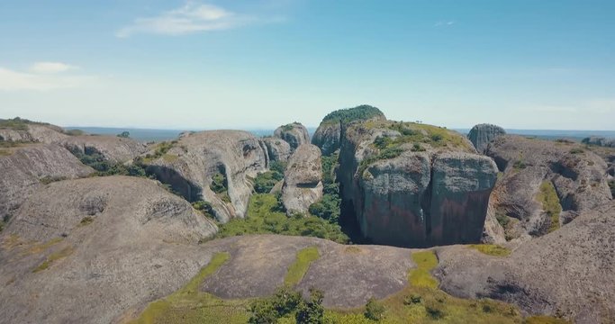 Aerial shot of Pungo Andongo stones in Malanje, Africa, Angola.