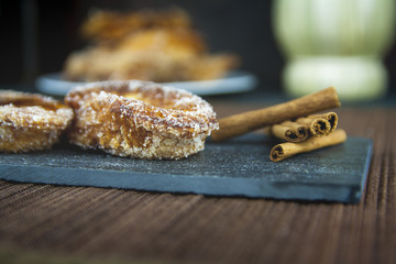 Traditional Spanish torrijas on clack stone