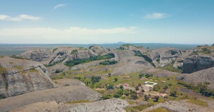 Aerial shot of Pungo Andongo stones in Malanje, Africa, Angola.
