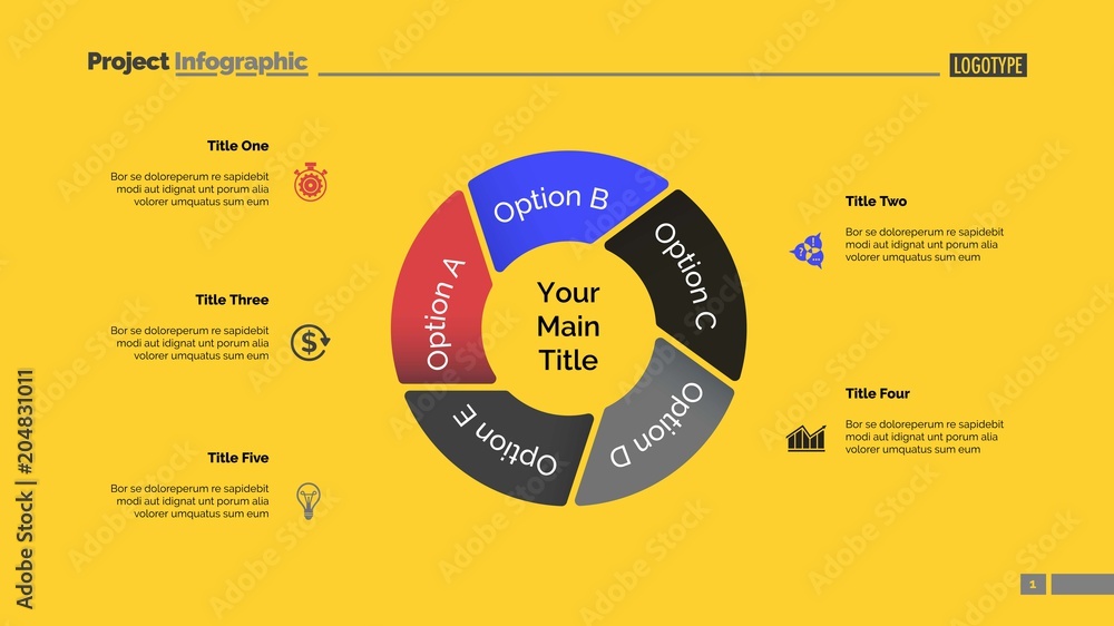 Poster pie chart with five elements template