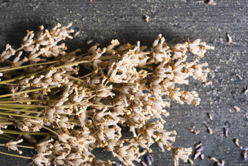 Dried lavender bunch on black wooden table background