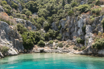 Summer travel concept.  Ruins of Kekova island.