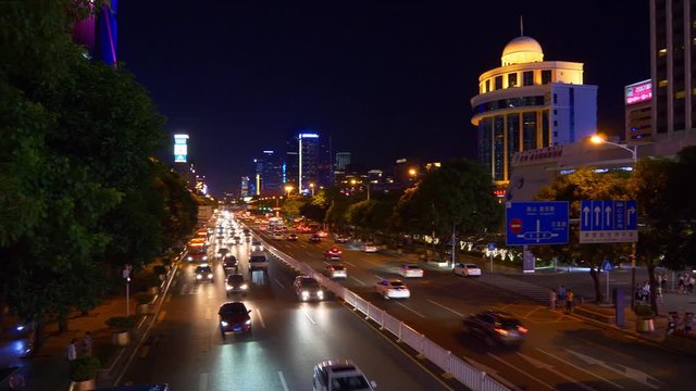 night illumination shenzhen city downtown traffic street panorama 4k china

