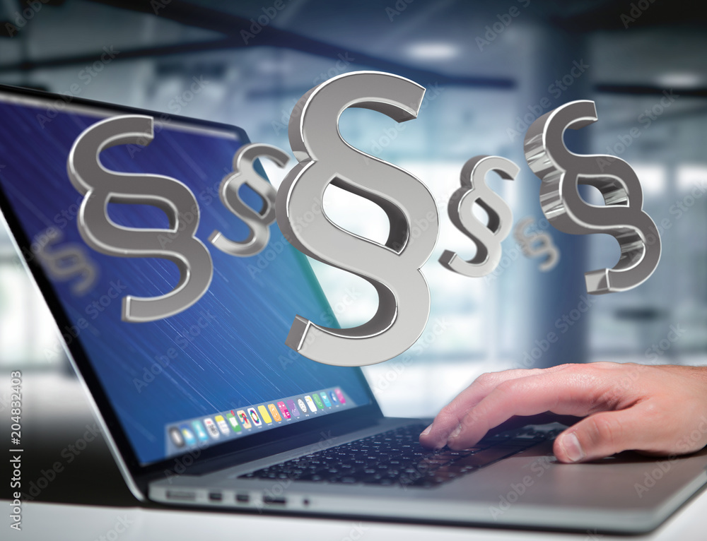 Poster justice and law symbol displayed on a futuristic interface - 3d rendering