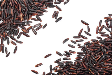 Black wild rice isolated on white background with copy space for your text. Top view. Flat lay