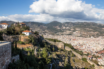 Fototapeta na wymiar Sightseeing concept. Landscape with a fragment of Alanya's castl