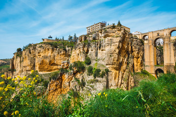 the famous stone bridge over the gorge of tajo in Ronda, Andalusia, Spain