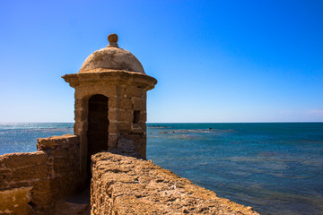 Castle of San Sebastian. A sunny day on the beach of Cadiz. Andalusia, Spain.