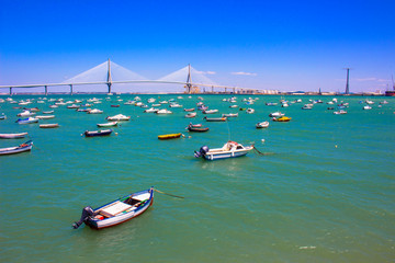 New bridge. Sunny day and view of the Cadiz bridge. Andalusia, Spain. Picture taken – 6 may 2018.