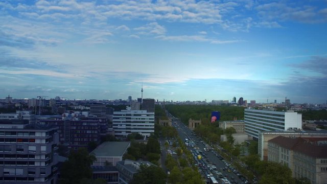 Berlin Skyline with lots of traffic during rush hour on Strasse des 17. Juli