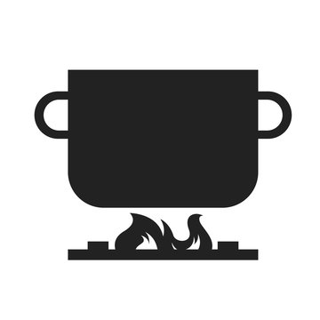 Vector Illustration Hot Pot. Black and White Cooking with Pot