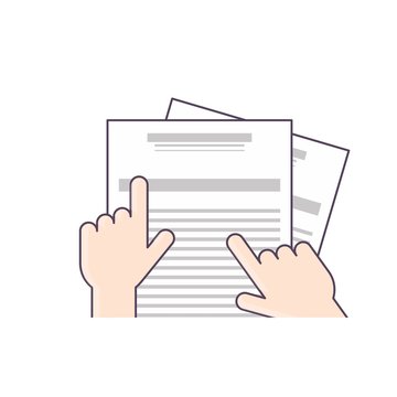 Vector Illustration Documents Check. Icon Hand Checking the Documents