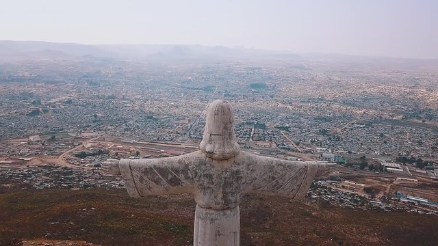 Aerial footage of King Christ, Lubango, Angola. Africa.