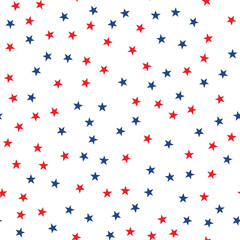 Seamless pattern with red and blue stars. Vector.