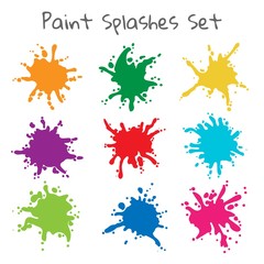 Paint splatters. Vector colorful painted splashes or color stains, inkblot blob shapes isolated on white background