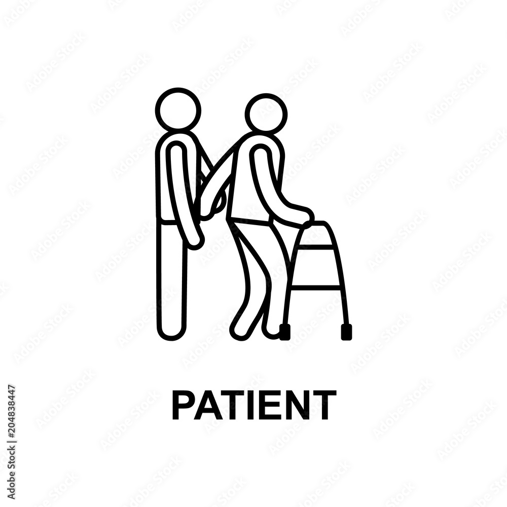 Poster old patient icon. element of treatment with name for mobile concept and web apps. thin line old pati