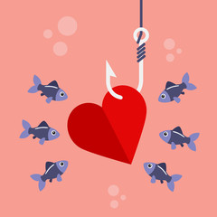 Heart on fishing hook