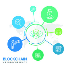 Blockchain vector illustration. Bitcoin and Ethereum trading concept.