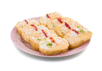 Indian Sweet Food Chena Toast isolated on white background