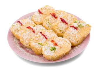 Indian Sweet Food Chena Toast isolated on white background