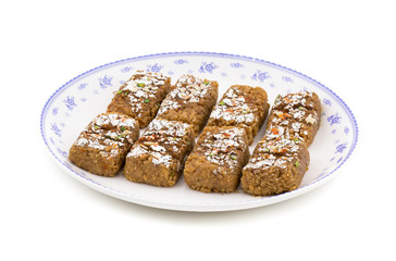 Indian Sweet Food Gulab Halwa isolated on White Background