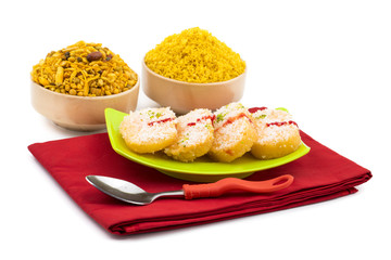 Indian Sweet Food Chena Toast isolated on white background