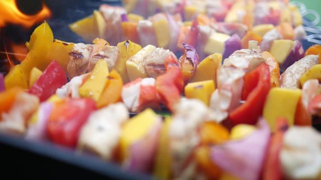 Grilling Kebabs on the grill with barbecue sauce ALT