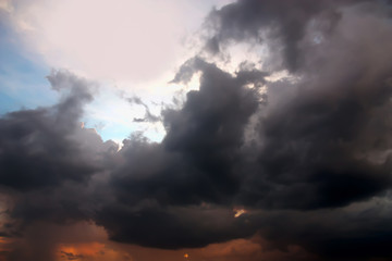 Fototapeta na wymiar Dramatuc atmosphere panorama view of fantacy storm clouds under beautiful summer blue sky.