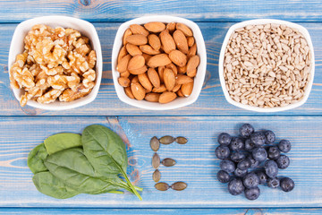 Food containing vitamin E, minerals and dietary fiber, healthy nutrition