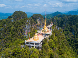 Aerial view of Tiger Cave Temple or Wat Thum Sua at Krabi province, Thailand