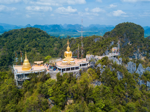 Aerial view of Tiger Cave Temple or Wat Thum Sua at Krabi province, Thailand