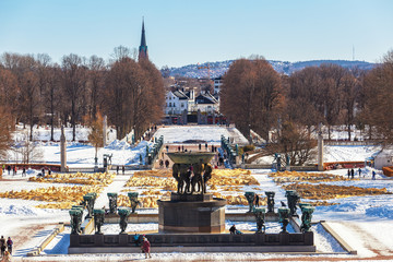 Oslo city skyline from The Vigeland Park in winter season Norway