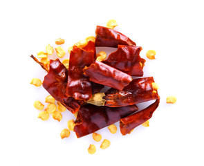 dried chillies on white background