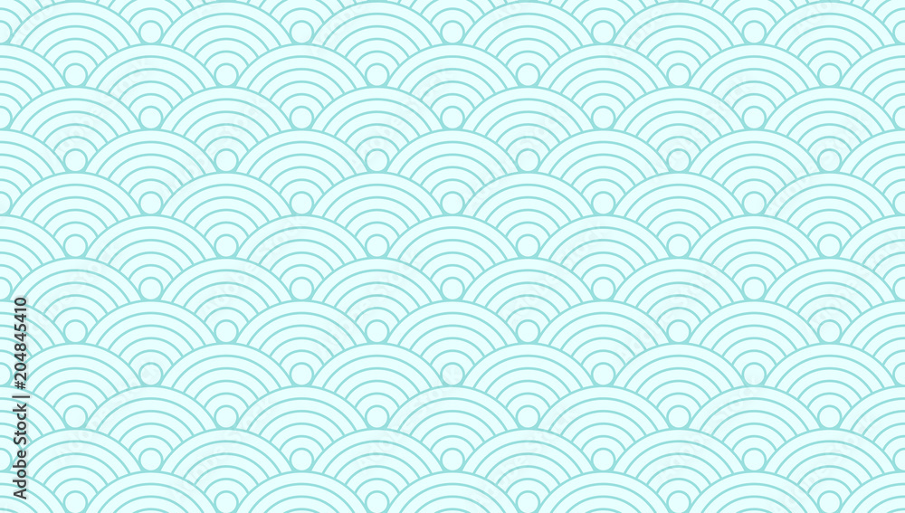 Poster Pattern seamless circle abstract wave background green aqua color and line. Japanese circle pattern vector.
