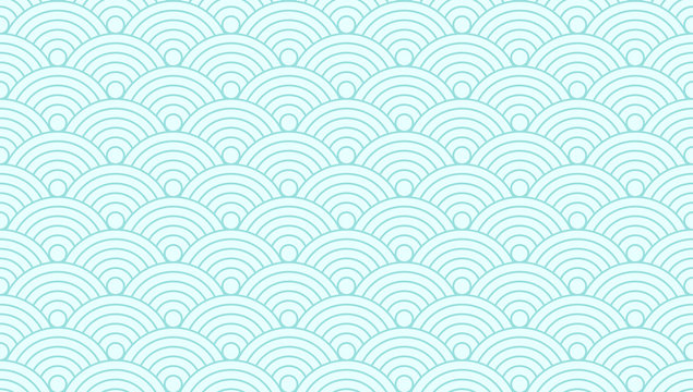 Pattern seamless circle abstract wave background green aqua color and line. Japanese circle pattern vector.
