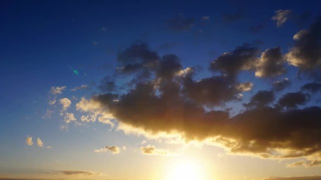 タイムラプス　日没　青空　雲の動き　4K UHD