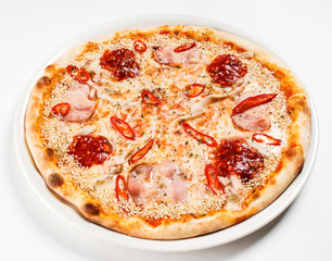 pizza on the white plate