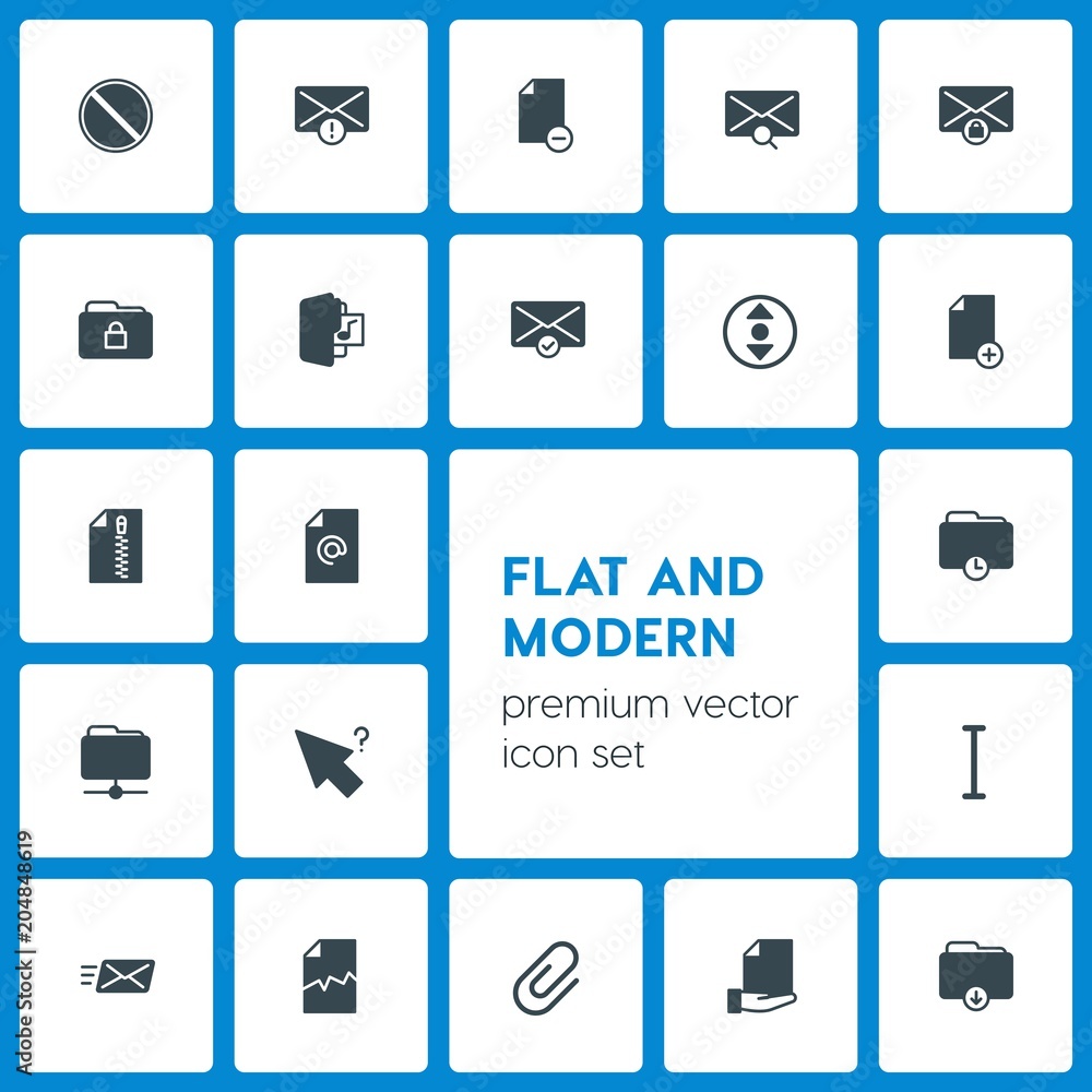 Poster modern simple set of folder, cursors, files, email vector fill icons. contains such icons as remove,
