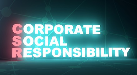 Acronym CSR - Corporate social responsibility. Business conceptual image. 3D rendering. Neon bulb illumination