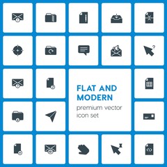 Modern Simple Set of folder, cursors, files, email Vector fill Icons. Contains such Icons as  secret, hidden,  e-mail,  blank,  information and more on dark background. Fully Editable. Pixel Perfect