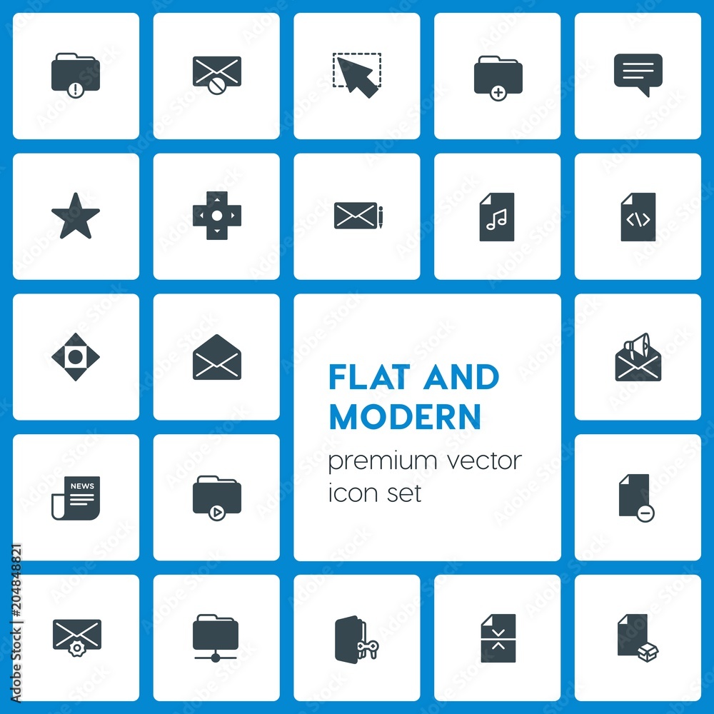 Poster modern simple set of folder, cursors, files, email vector fill icons. contains such icons as file, b