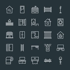 Modern Simple Set of buildings, furniture, housekeeping Vector outline Icons. Contains such Icons as  interior,  room, entrance,  seat, room and more on dark background. Fully Editable. Pixel Perfect.