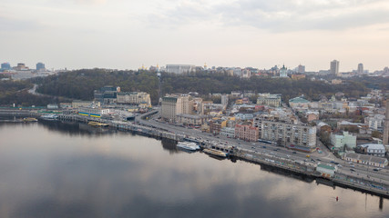 Panoramic view of Kiev historical district Podol with river Dnieper, Kiev, Ukraine