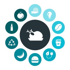 food, nature, drinks Infographic Colorful fill Icons Set. Contains such Icons as  bean,  ecology,  green,  tomato,  crispy,  grilled,  recycling,  world,  red and more. Fully Editable. Pixel Perfect