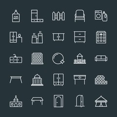 Modern Simple Set of buildings, furniture, housekeeping Vector outline Icons. Contains such Icons as  god,  modern,  clothes,  show, church and more on dark background. Fully Editable. Pixel Perfect.