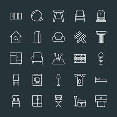 Modern Simple Set of buildings, furniture, housekeeping Vector outline Icons. Contains such Icons as  room,  nightstand,  graveyard, grave and more on dark background. Fully Editable. Pixel Perfect.