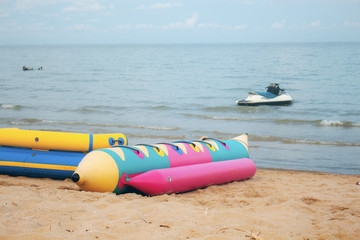 Banana boat on beach.